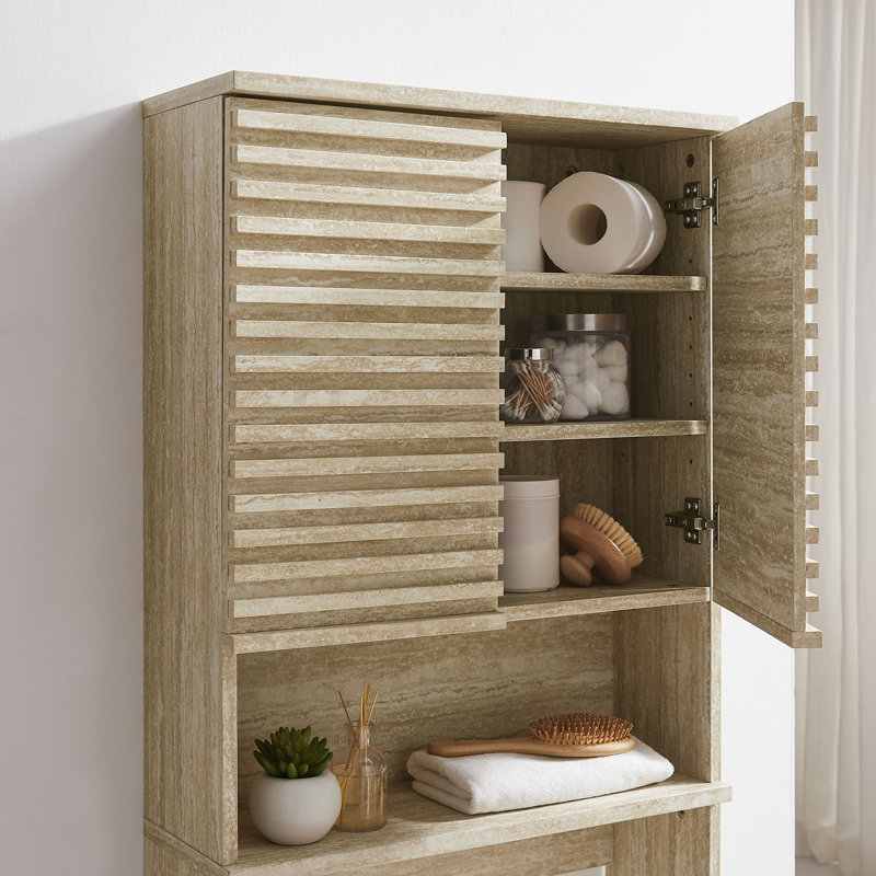 Render Over the Toilet Faux Travertine Bathroom Storage Cabinet main image 0